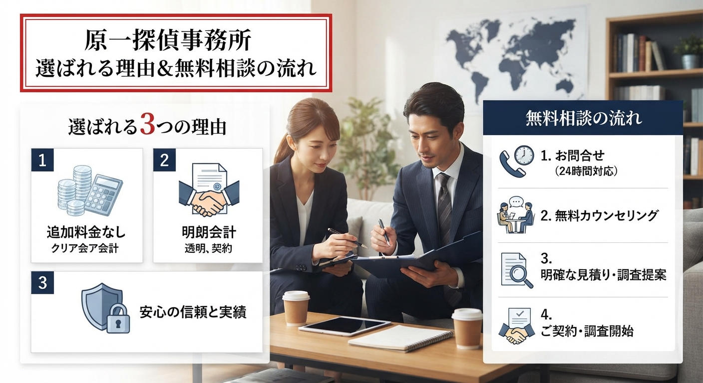 追加料金なし・明朗会計の『原一探偵事務所』が選ばれる理由と無料相談の流れ